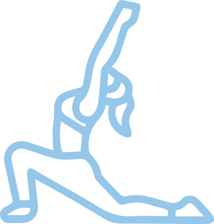 Line art of a person doing a yoga stretch in a lunge pose.